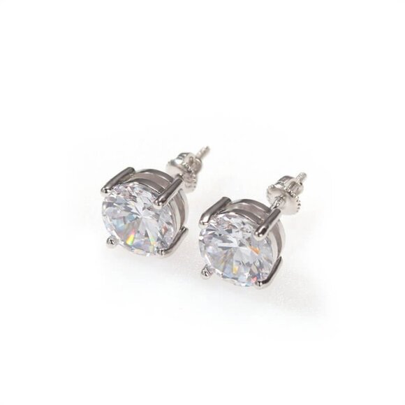 6 MM Round Zircon Diamond 925 Silver Ear Stud - Picture 4 of 8